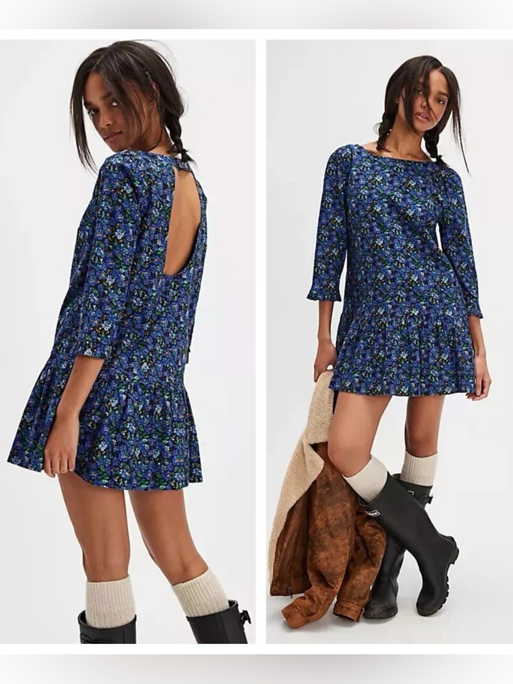 NEW $128 Free People The Avenue Mini Dress Floral Cotton L